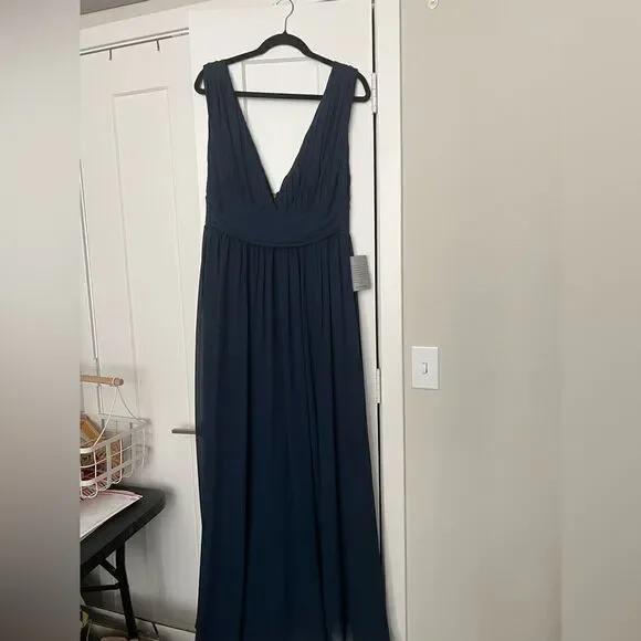 Love by Design NWT Athen deep plunge v neck Nordstrom Navy flowy evening gown XL - Picture 13 of 16